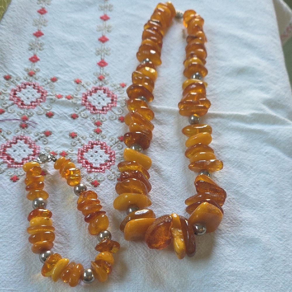 Colorful Beaded Necklace and Bracelet Set - Silver Tone Beads